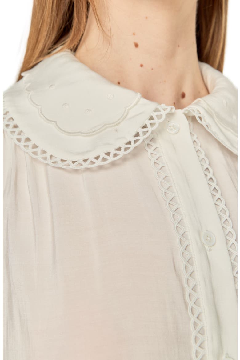 Scallop Detail Button-Up Shirt, Alternate, color, WHITE