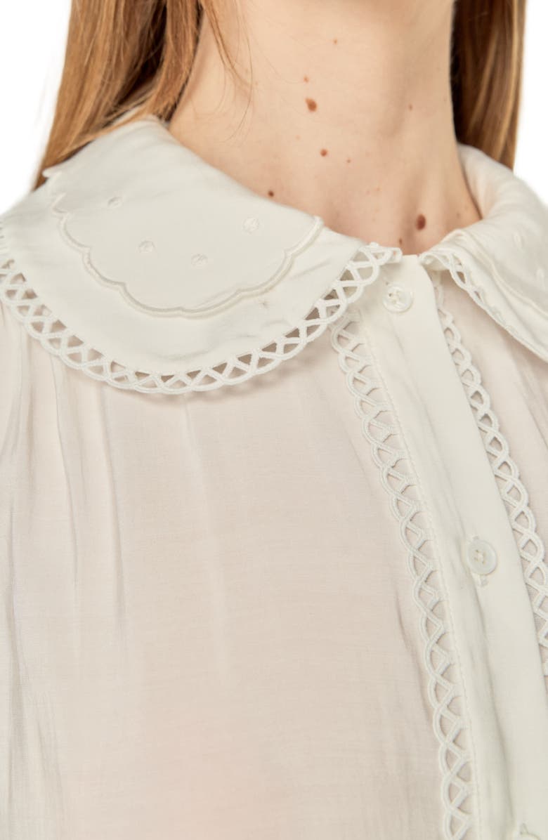 English Factory Scallop Detail Button-Up Shirt, Alternate, color, White