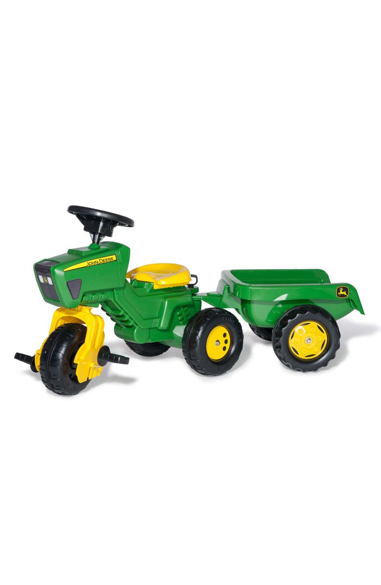 John Deere 3 Wheel Trac w/Trailer, Main, color, Green/Yellow