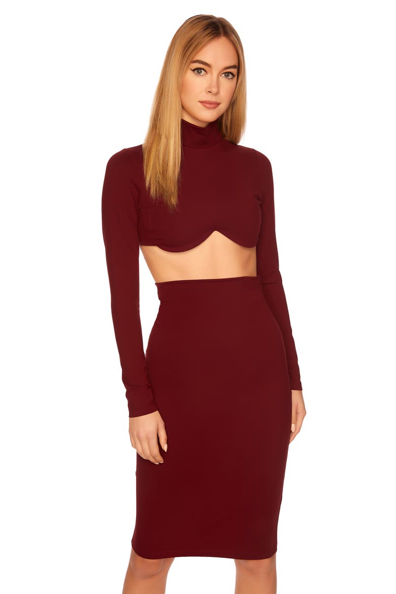 Underwire Mock Neck Crop Top, Alternate, color, OXBLOOD