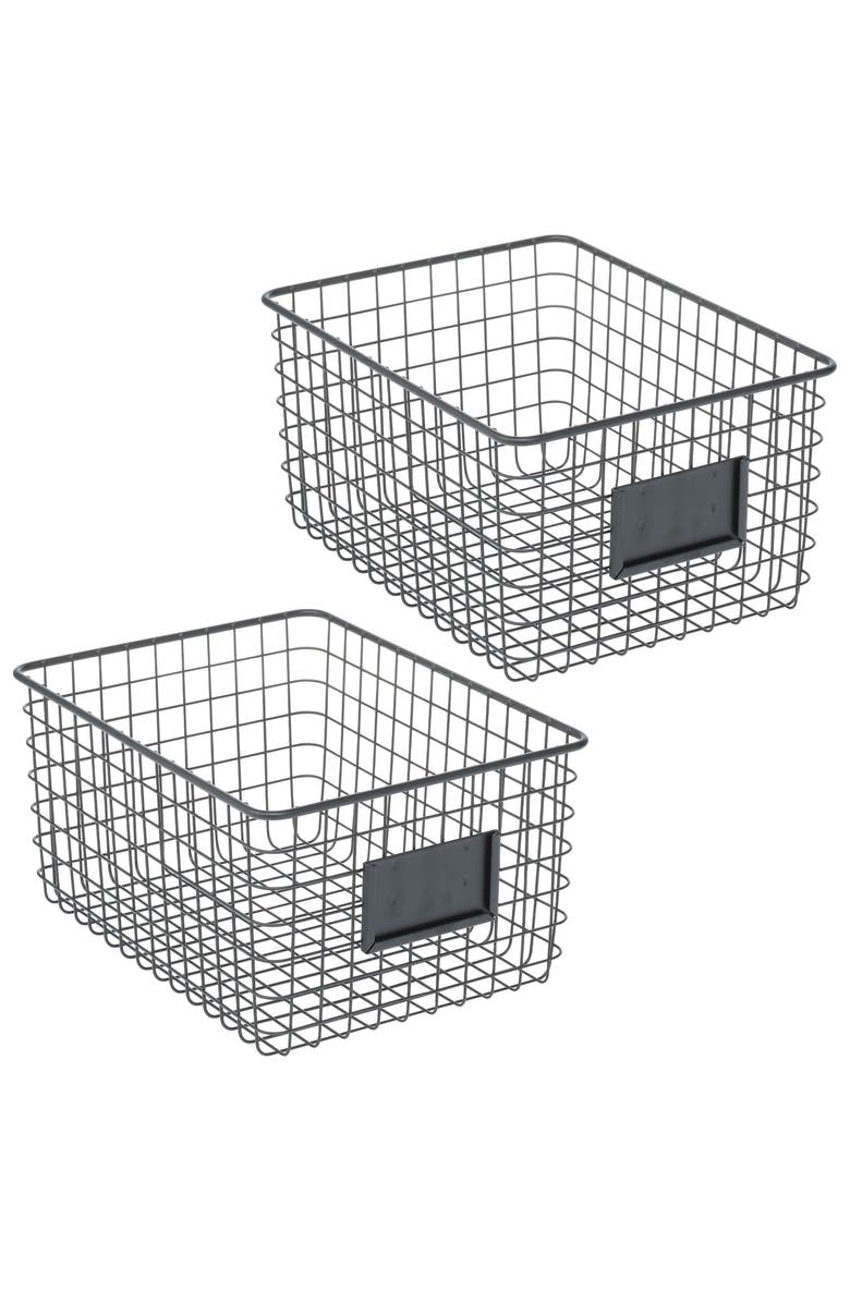 mDesign Metal Pantry Basket with Label Plate for Kitchen Organization - 2-Pack, Main, color, Matte Black