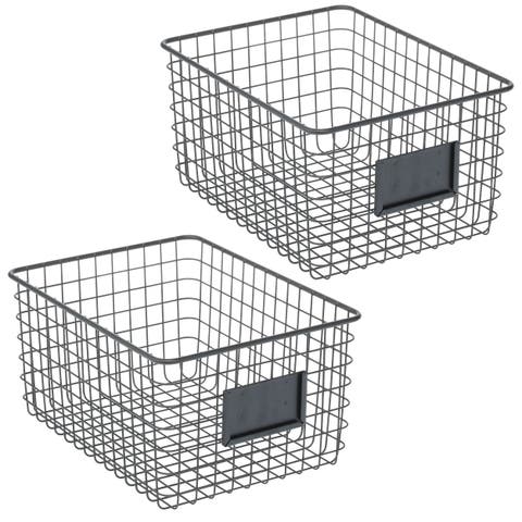 Metal Pantry Basket with Label Plate for Kitchen Organization - 2-Pack