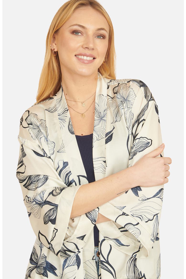 Abstract Floral Print Open Front Top, Alternate, color, Ivory