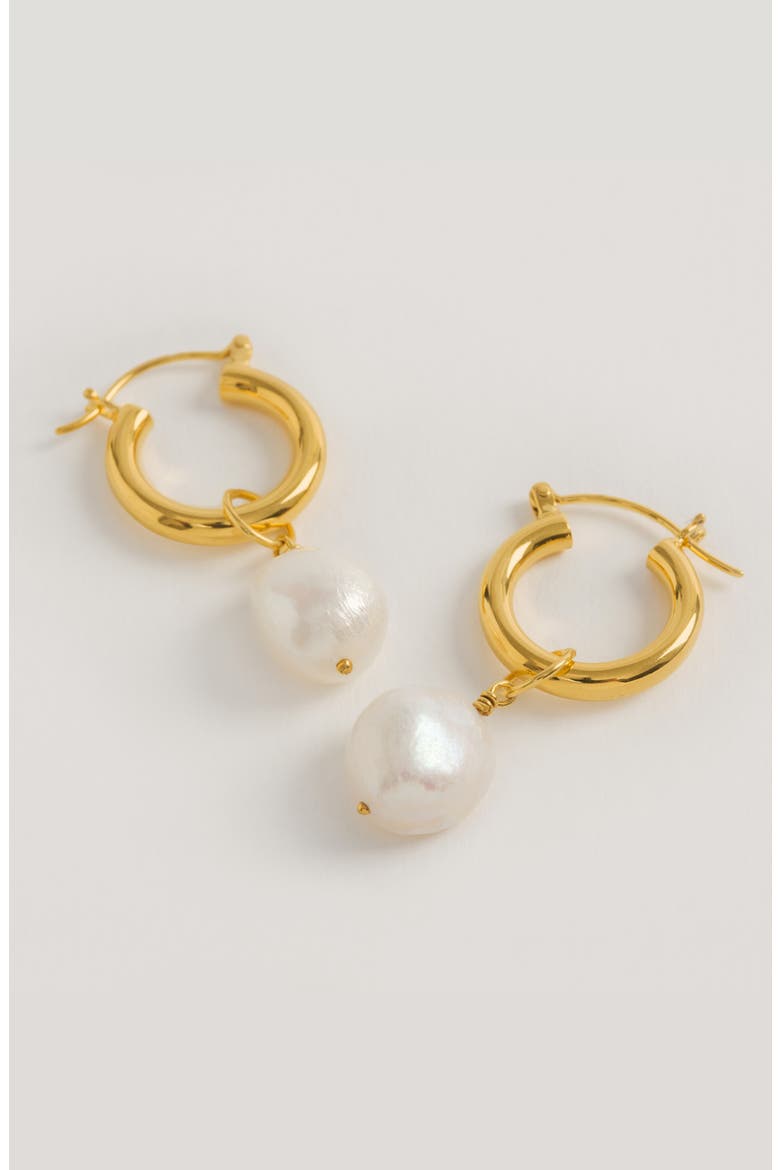 Mini Hoops with Baroque Pearls, Alternate, color, Gold