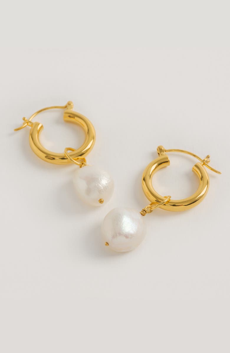 Freya Rose Mini Hoops with Baroque Pearls, Alternate, color, Gold