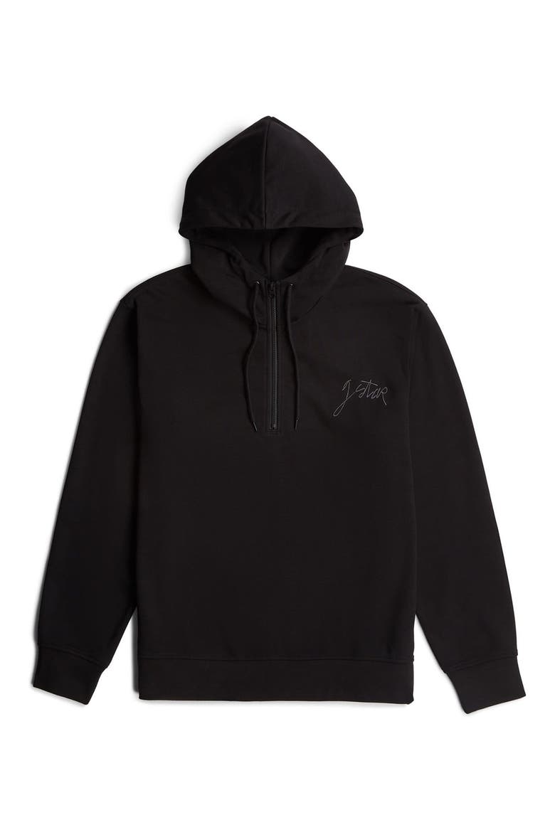 Script Logo Organic Cotton Blend Quarter Zip Hoodie, Alternate, color, DARK BLACK