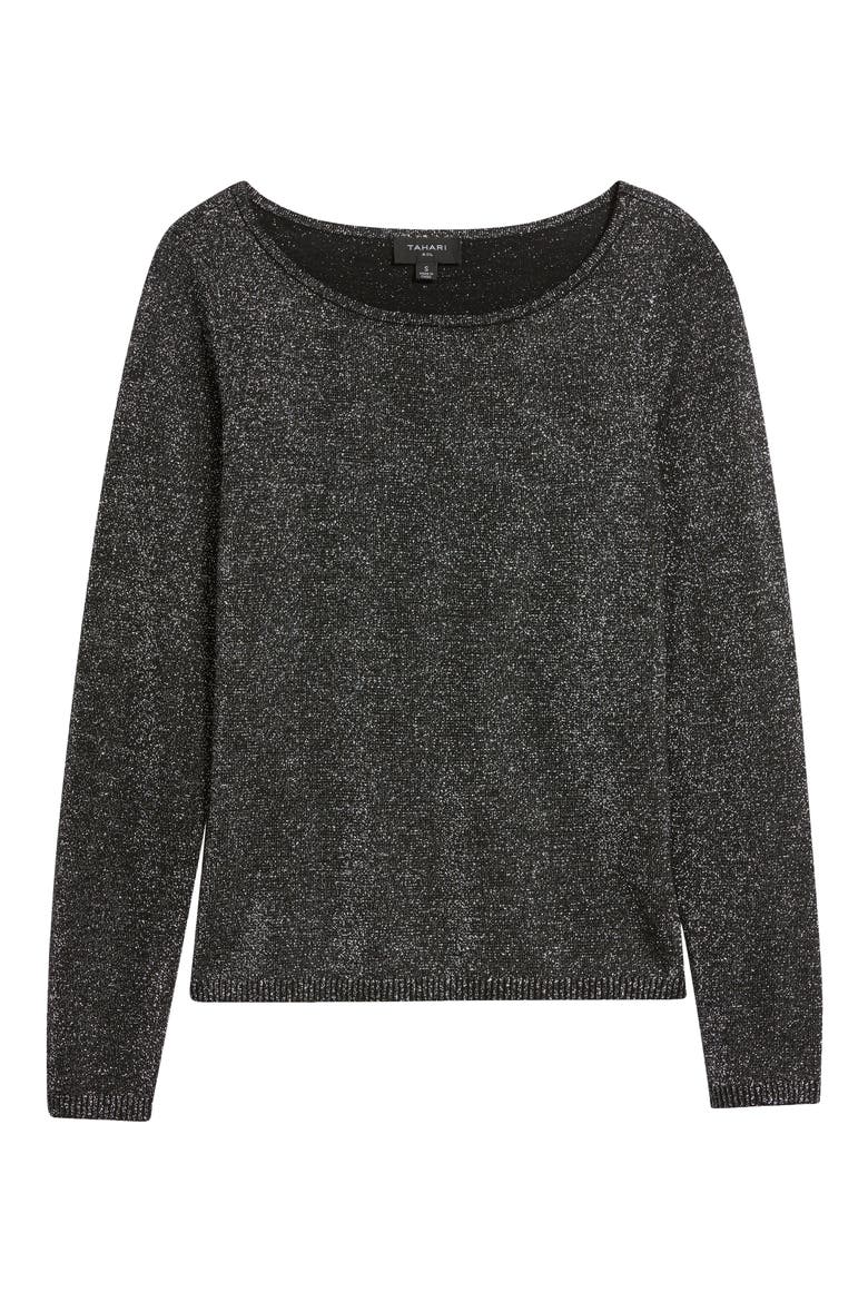Metallic Boat Neck Sweater, Main, color, BLACK