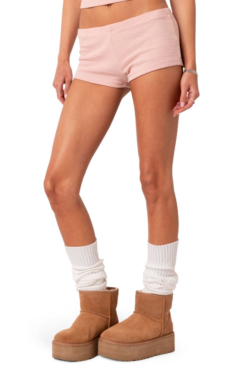 EDIKTED Ella Low Rise Waffle Knit Shorts, Alternate, color, 