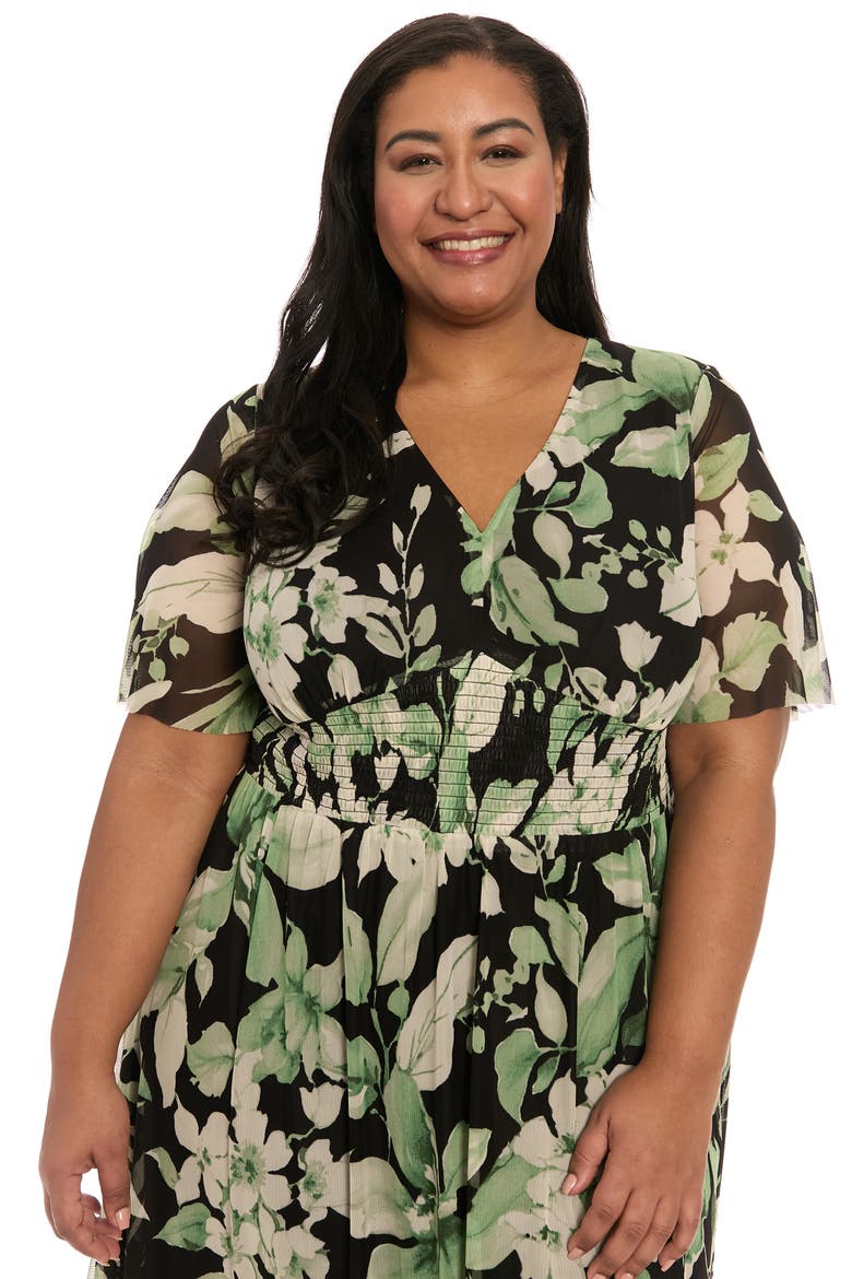 Mesh Flutter Sleeve Maxi Dress, Alternate, color, BLACK/ GREEN