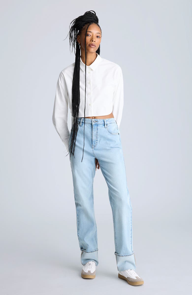 Kenneth Cole Crop Stretch Cotton Blend Button-Up Shirt, Alternate, color, 