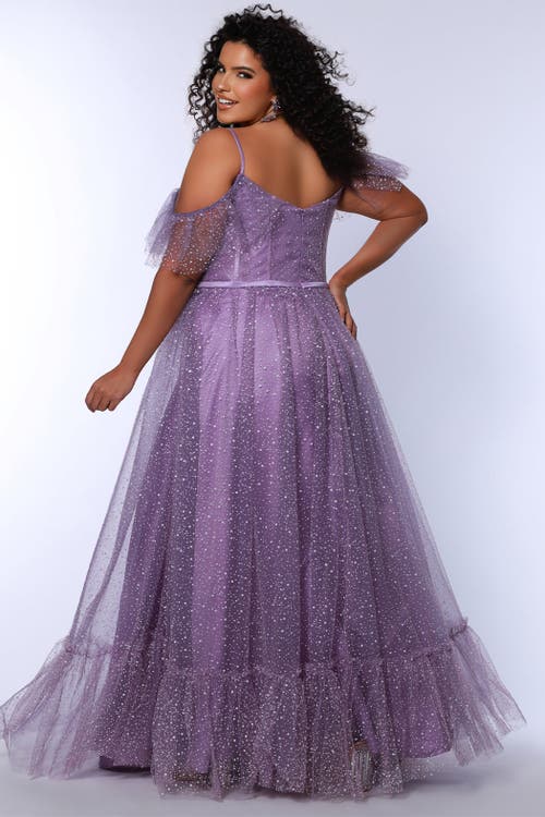 Sydney's Closet V-neckline Flutter Sleeve Slim A-line Plus Size Gown In Lavender