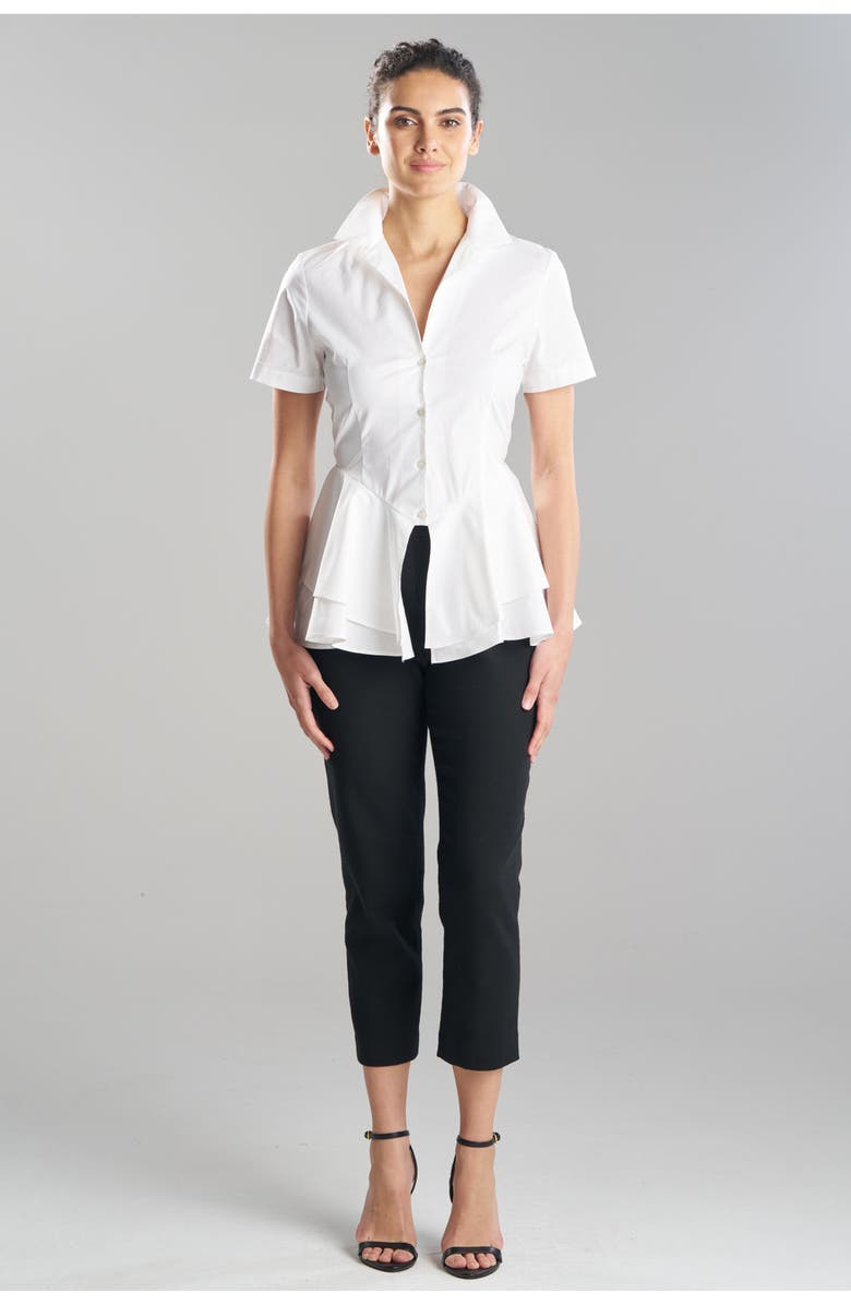 Natori Cotton Poplin Tiered Hem Short Sleeve Shirt, Main, color, White