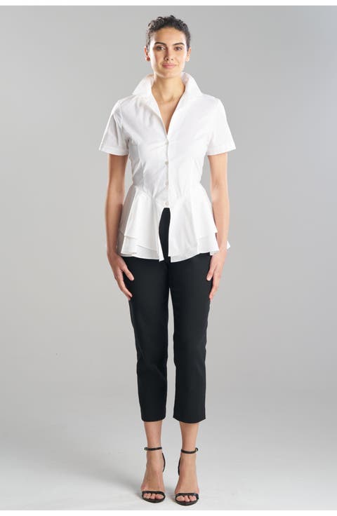 Cotton Poplin Tiered Hem Short Sleeve Shirt