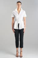 Natori Cotton Poplin Tiered Hem Short Sleeve Shirt