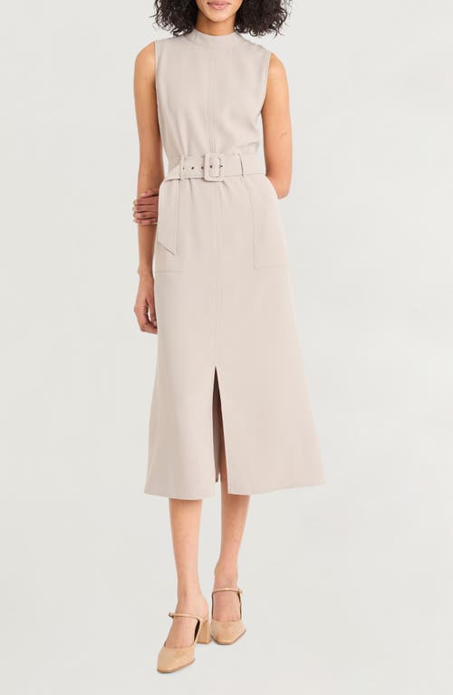 Luxely Sleeveless Belted Midi Dress In Neutral