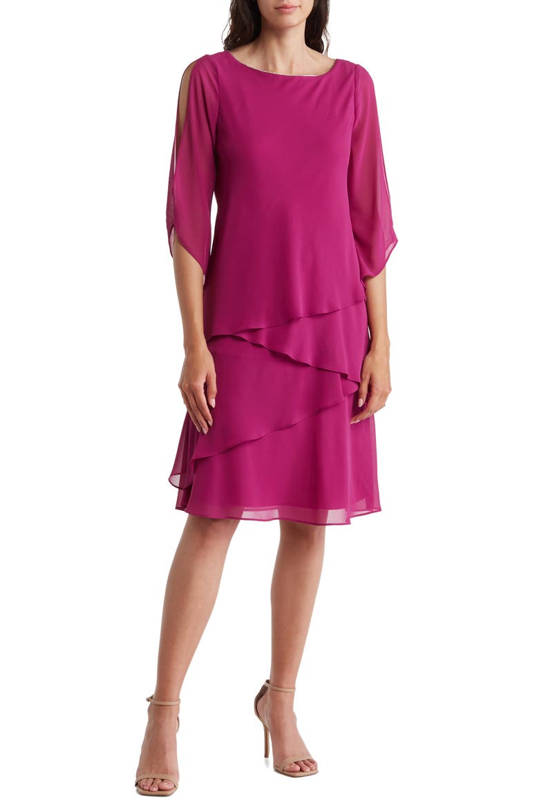 Chiffon Split Sleeve Cocktail Dress, Main, color, FUCHSIA