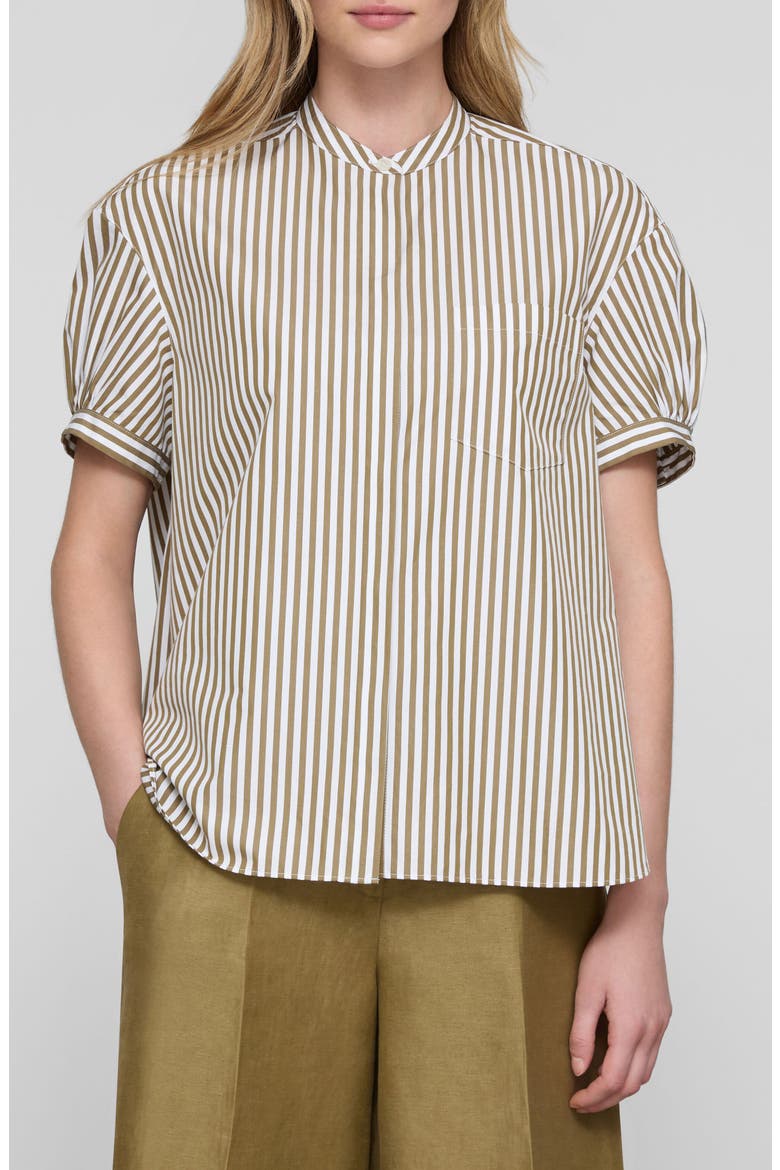 Stripe Puff Sleeve Oversize Cotton Poplin Shirt, Main, color, KHAKI GREEN MULTI