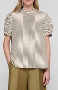 Lafayette 148 New York Stripe Puff Sleeve Oversize Cotton Poplin Shirt