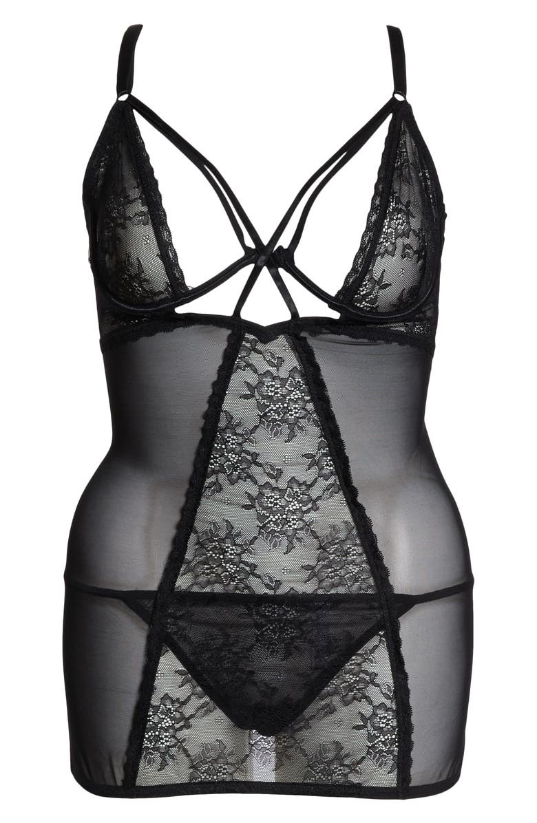 Oh La La Cheri Lace & Mesh Underwire Babydoll Chemise & Thong, Alternate, color,