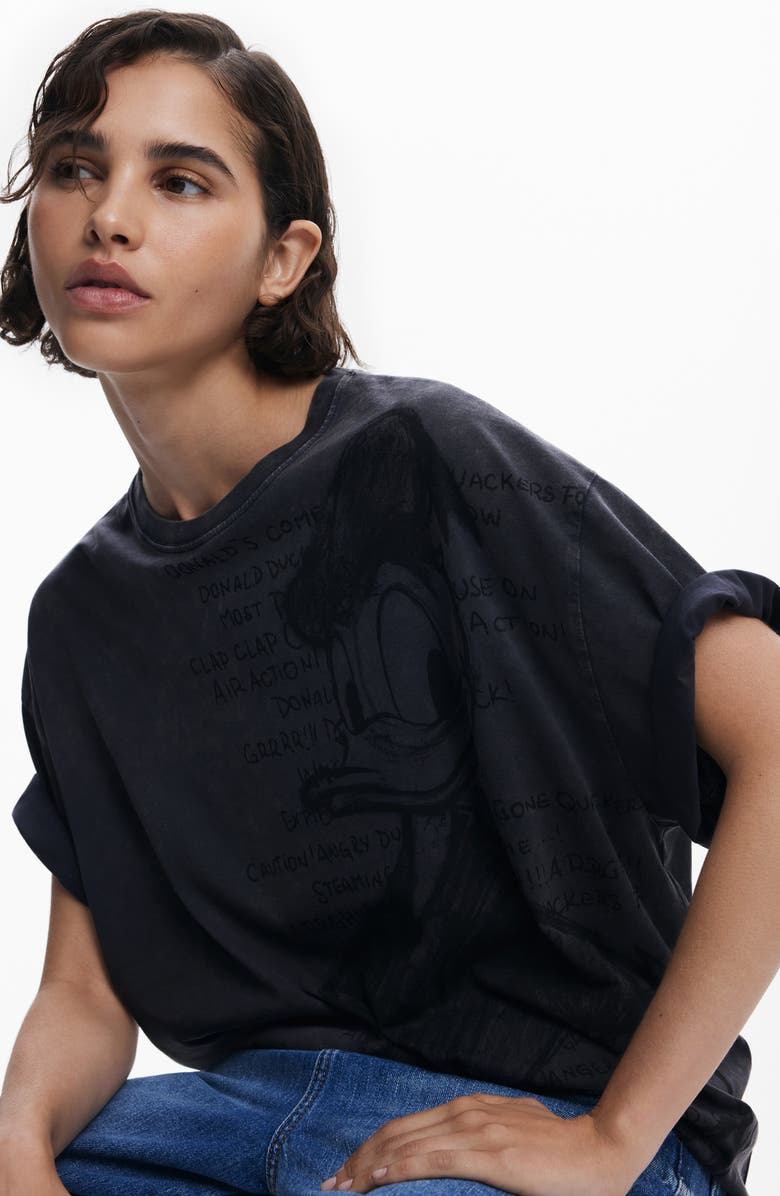 Desigual Donald Duck Drawing Cotton Graphic T-Shirt, Alternate, color, Neutral Gray