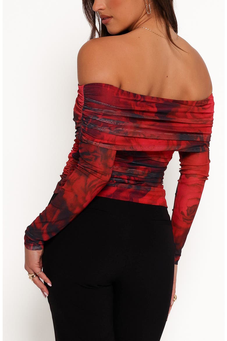 Koa Ruched Off the Shoulder Mesh Top, Alternate, color, ROSE PRINT
