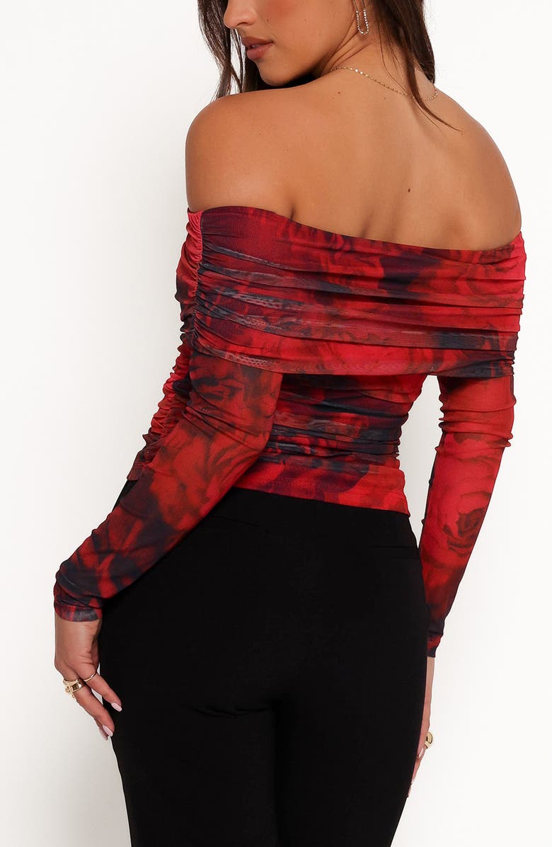 Petal & Pup Koa Ruched Off the Shoulder Mesh Top, Alternate, color, Rose Print