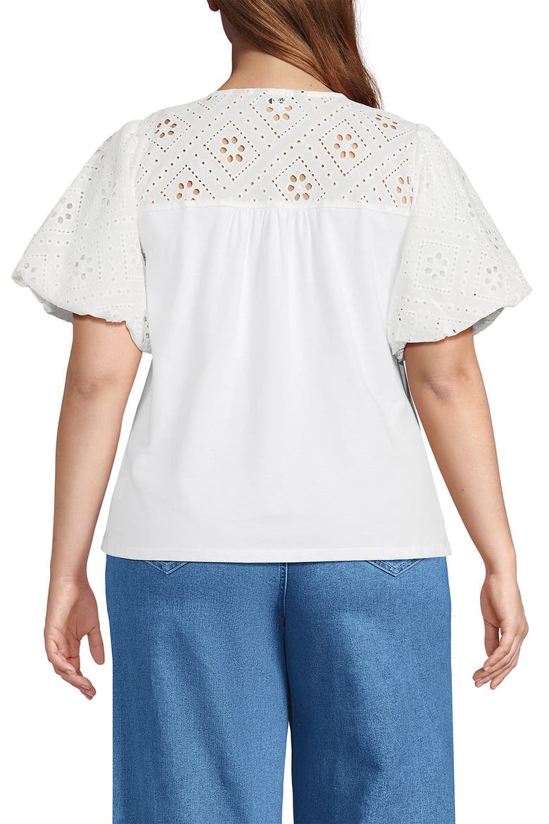 Eyelet Crew Puff Sleeve Top, Alternate, color, White