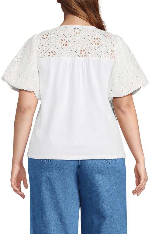 LANDS' END LANDS' END EYELET CREW PUFF SLEEVE TOP