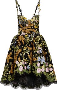 Oscar de la Renta Sleeveless Mixed Botanical Floral Lace Cocktail Dress