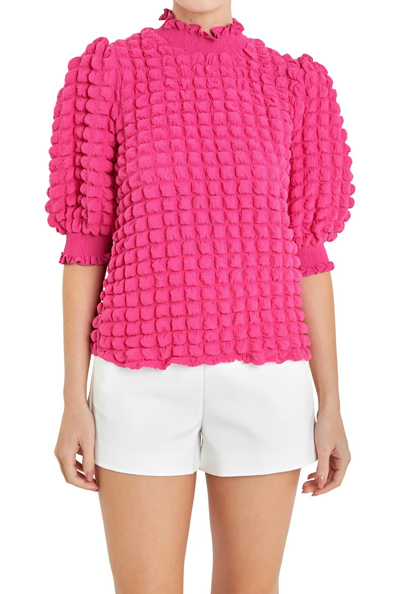 Textured Mock Neck Top, Alternate, color, PINK