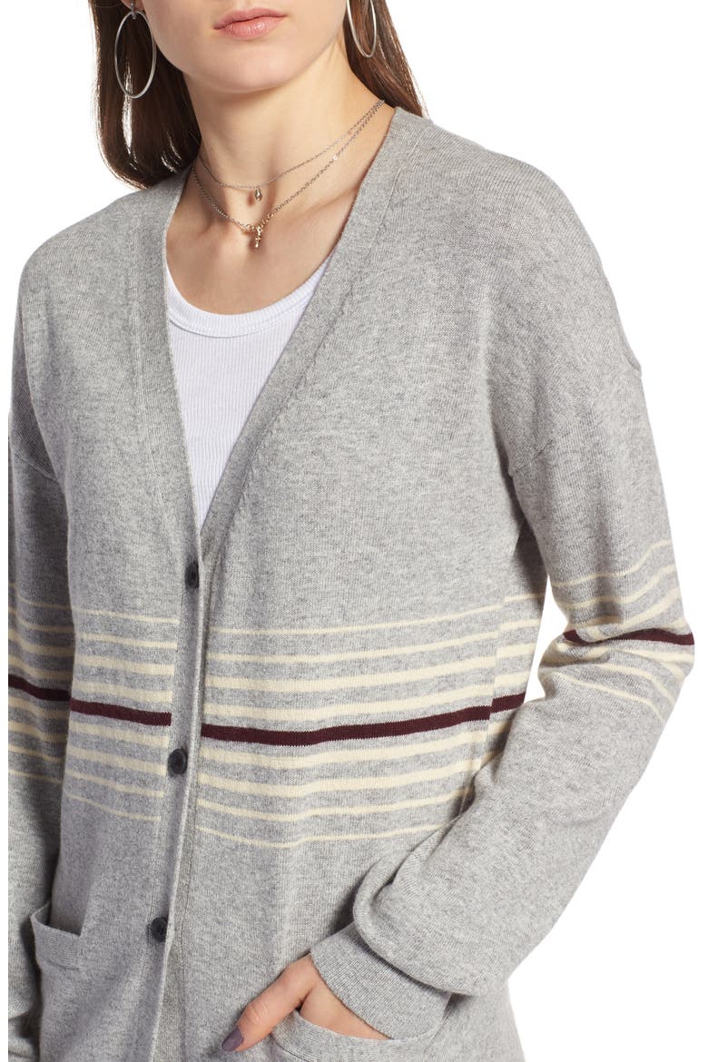 Athletic Stripe Cardigan, Alternate, color, GREY HEATHER- COMBO