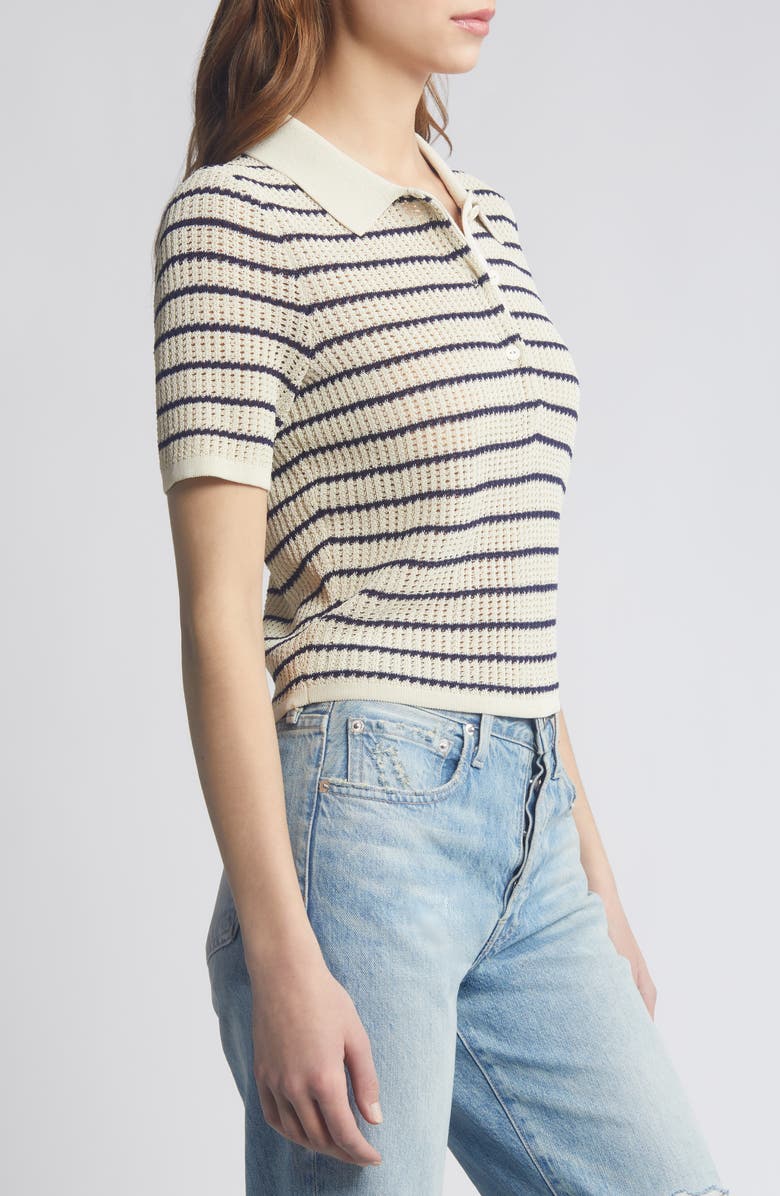 rag & bone Viola Stripe Cotton Blend Polo Sweater, Alternate, color, Trtldvmlti