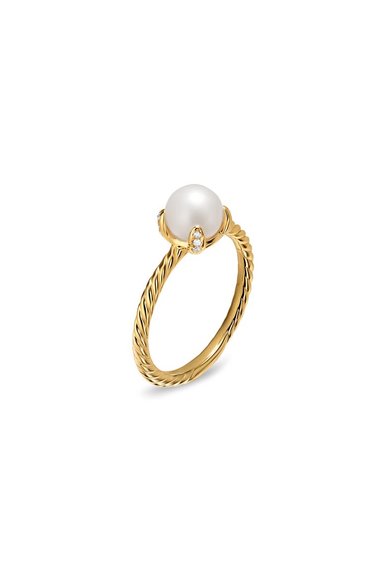 Freshwater Pearl Classics Ring in 18K Yellow Gold with Diamonds, 2mm, Alternate, color, GOLD