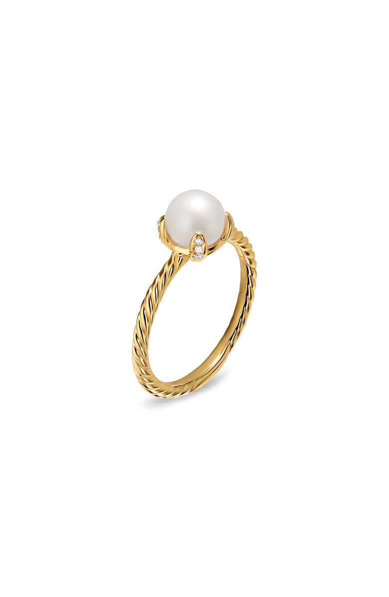 David Yurman Freshwater Pearl Classics Ring in 18K Yellow Gold with Diamonds, 2mm, Alternate, color, Gold