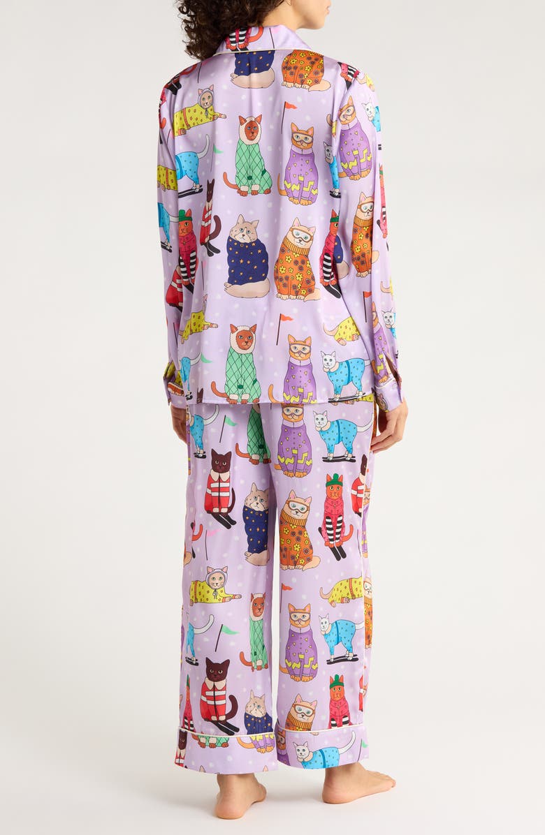 Karen Mabon Skiing Cats Classic Pajama Set, Alternate, color, Lilac