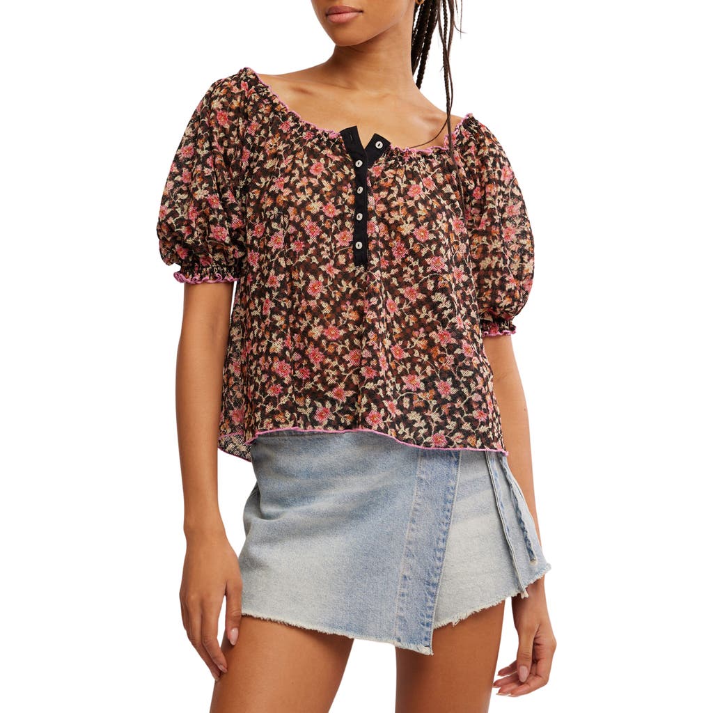 Free People Astra Floral Print Top In Black Combo