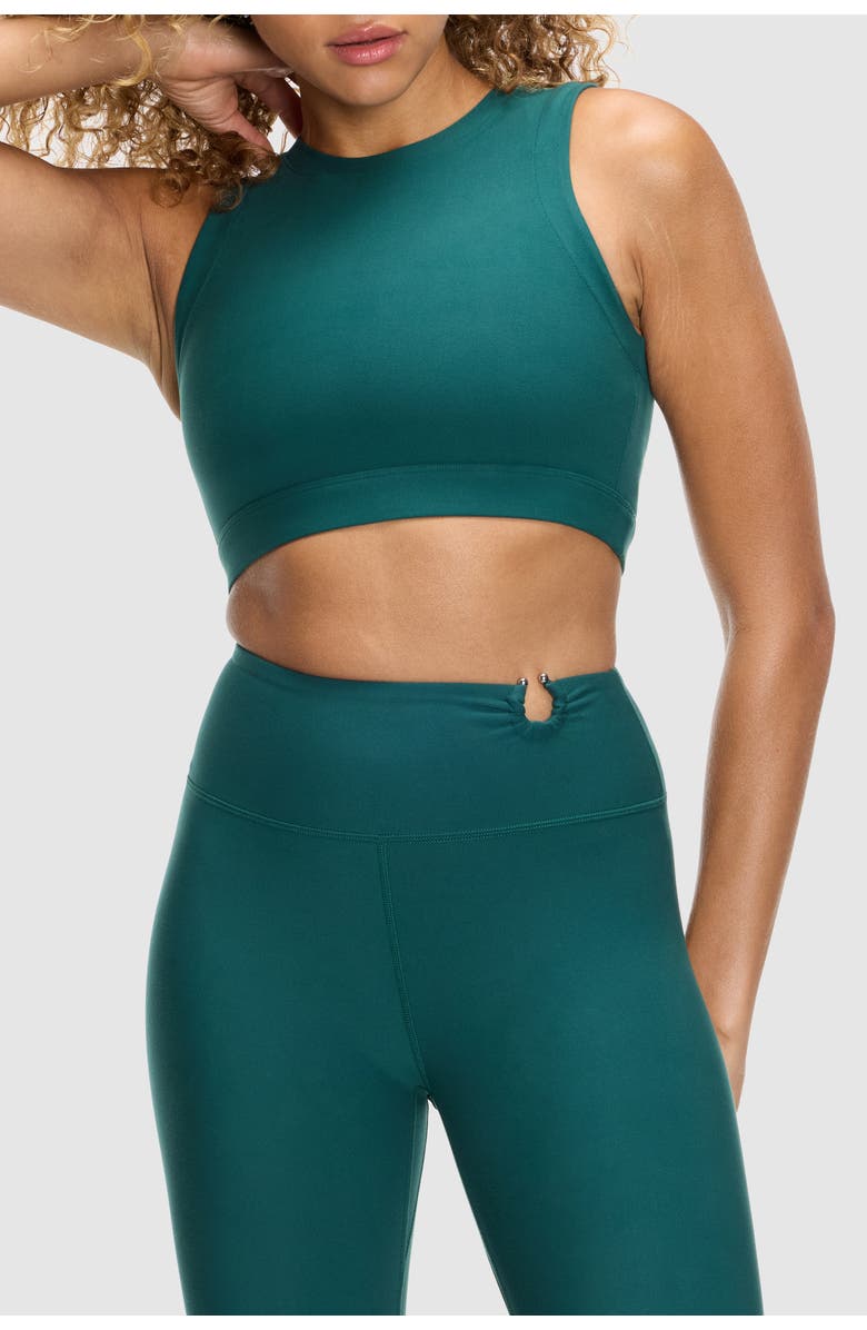Peloton Cadent Super Crop Cutout Tank, Main, color, Deep Forest