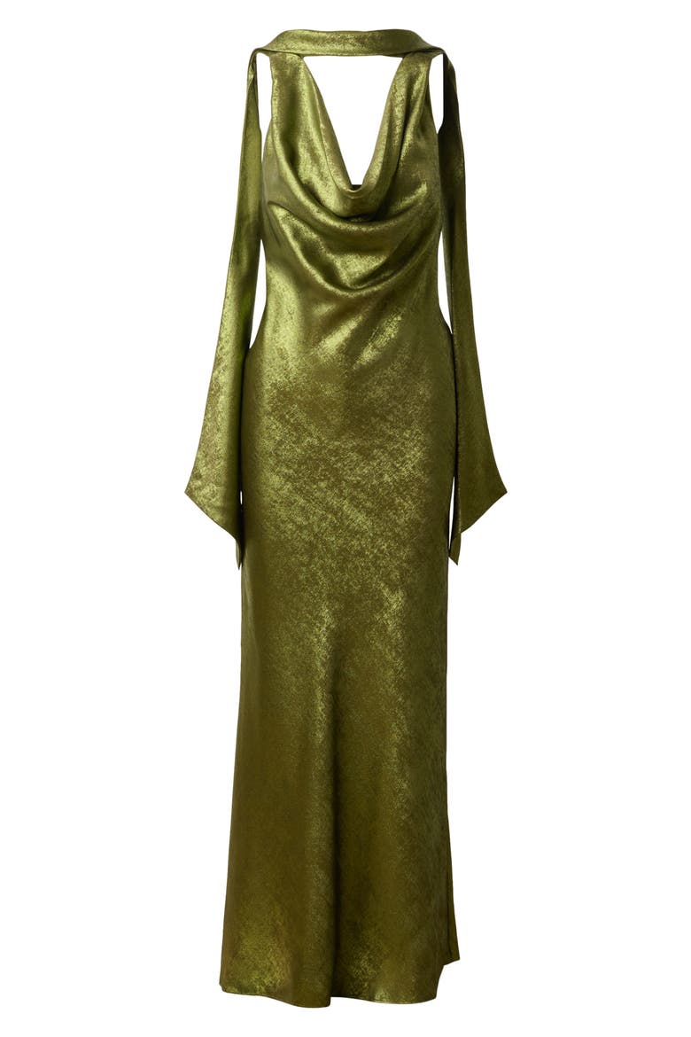 Drape Foil Chiffon Sleeveless Gown, Alternate, color, DARK OLIVE