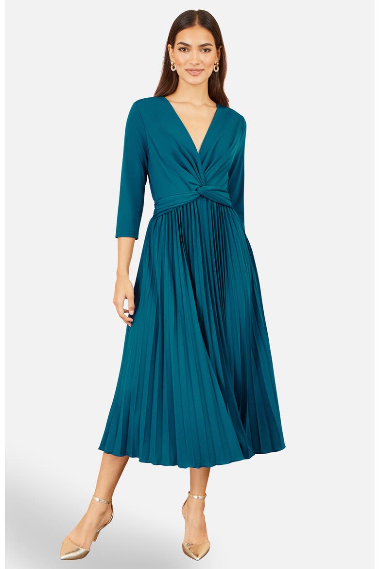 Stretch Wrap Pleated Midi Dress, Alternate, color, Teal