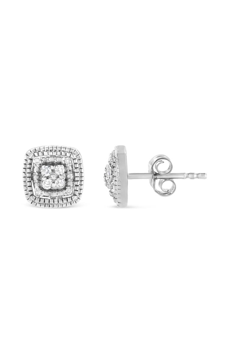 Haus of Brilliance Silver 1/10 Cttw Diamond Square Shape with Milgrain Halo Stud Earrings, Alternate, color, White