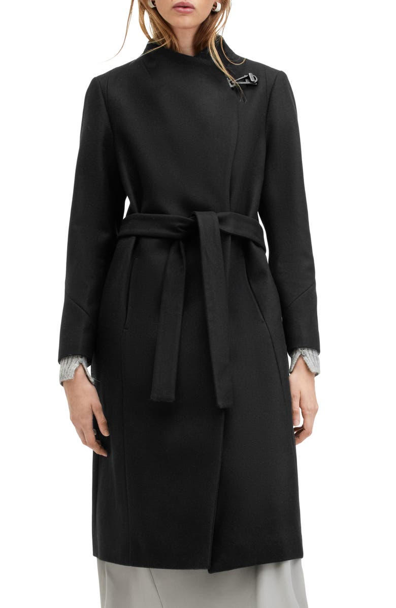 AllSaints Riley Wool Blend Belted Coat, Main, color, 