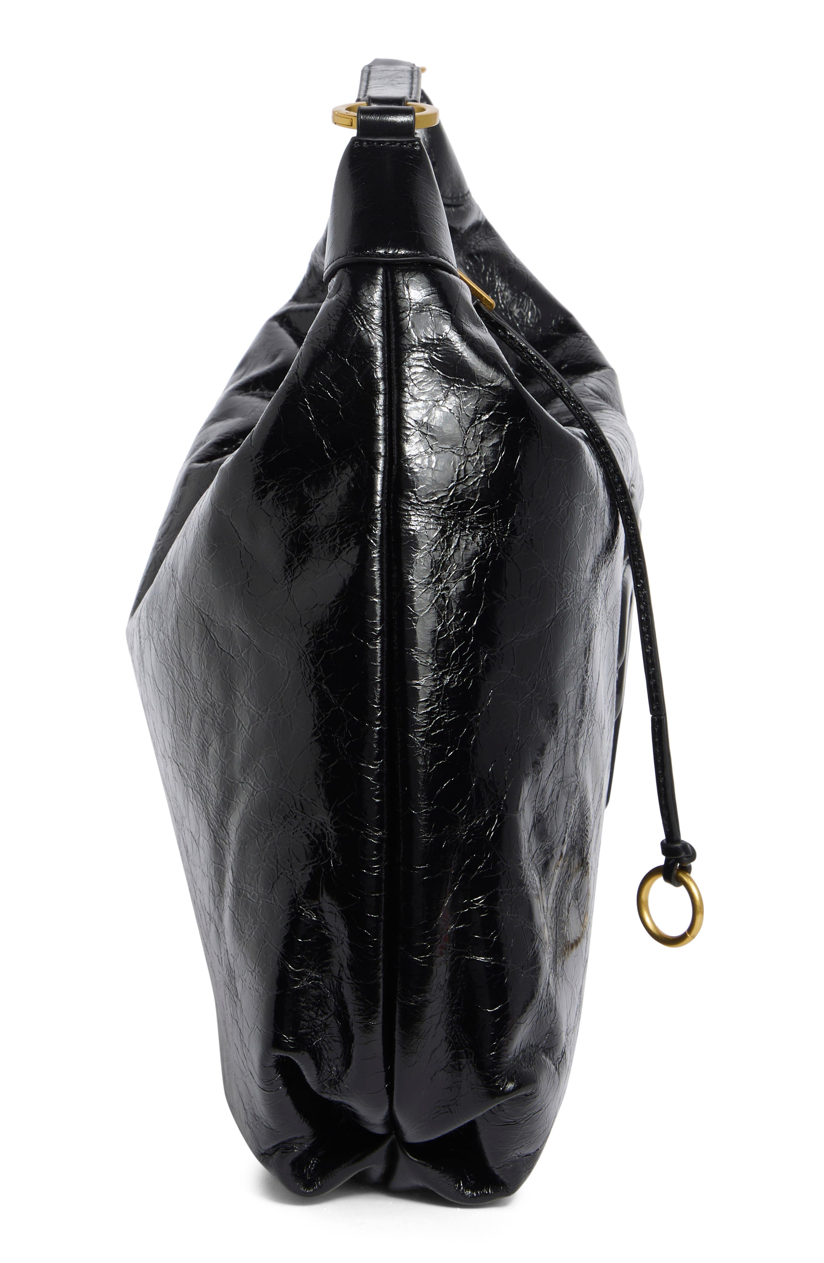 Puffy Leather Hobo Bag, Alternate, color, BLACK