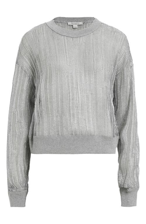 Allsaints Giana Long Sleeve Open Knit Sweatshirt In Silver