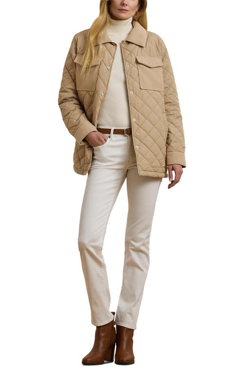Shop Ralph Lauren Lauren  Quilted Shirt Jacket In Sand