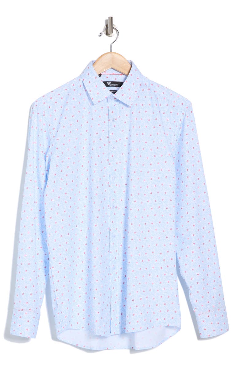 T.R. PREMIUM Ditsy Floral Print Stretch Button-Up Shirt, Main, color,