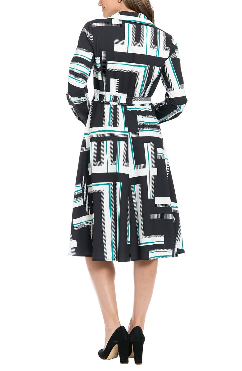 London Times Long Sleeve Shirtdress, Alternate, color, Black/ Green