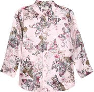 L'AGENCE Dani Butterfly Print Three-Quarter Sleeve Silk Button-Up Shirt