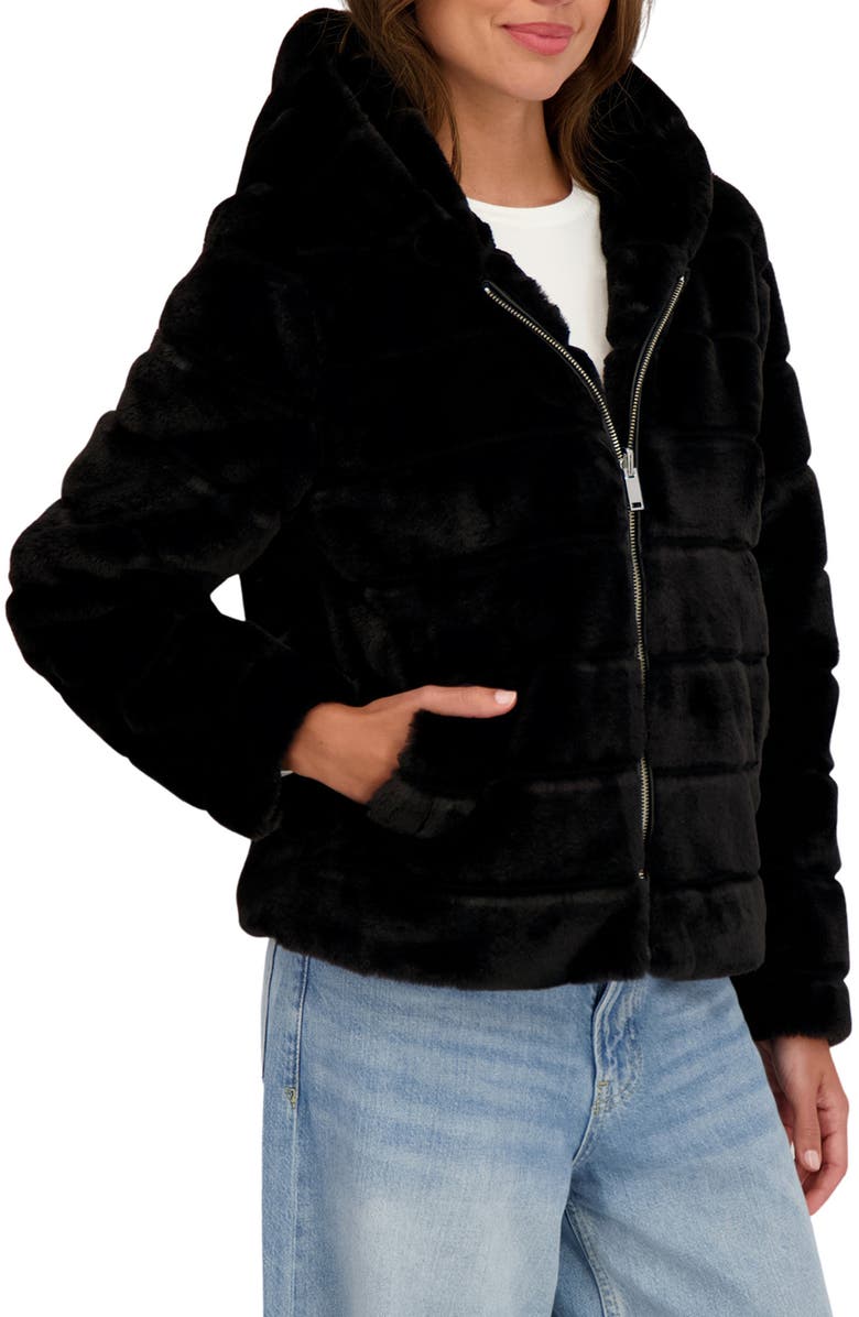 Sebby Hooded Faux Fur Jacket, Alternate, color, Black