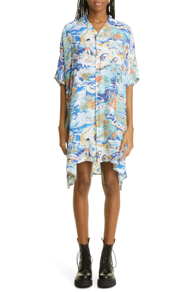 Oversize Aloha Print High-Low Shirtdress, Main, color, HAWAIIAN PRINT