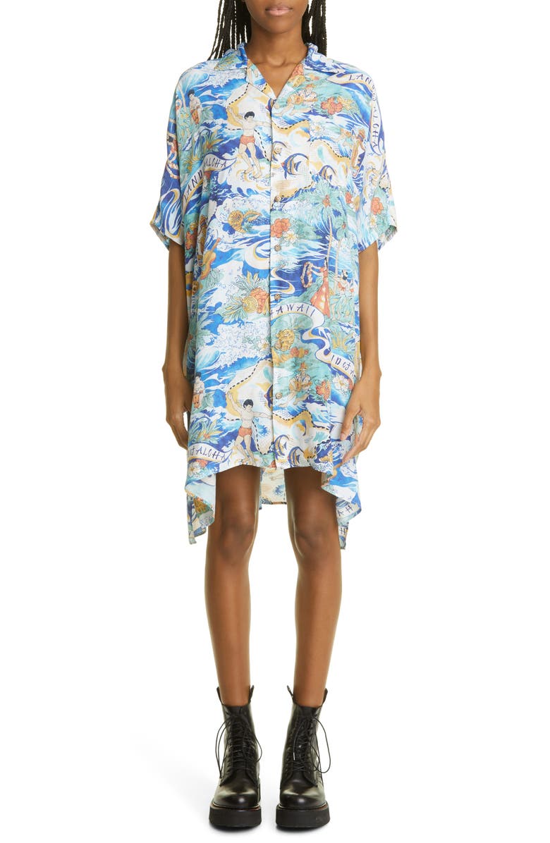 R13 Oversize Aloha Print High-Low Shirtdress, Main, color,